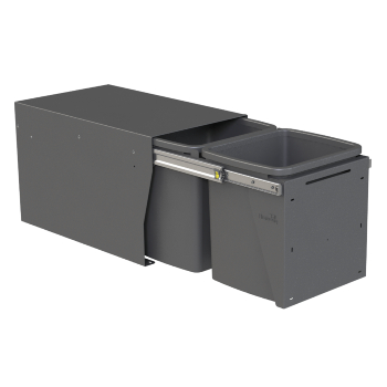 Hideaway Compact bin KCF215SCDC Door pull 2 x 15ltr Cinder FLOOR MOUNT SOFT CLOSE