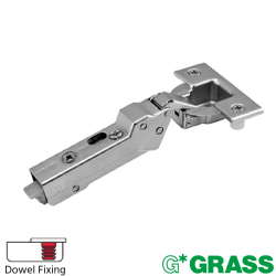 Grass Tiomos 110 Degree Full Half Overlay Cabinet Hinge with Dowels - Open Position