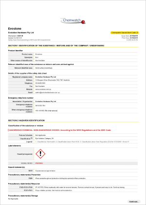 Evostone Material Safety Data Sheet