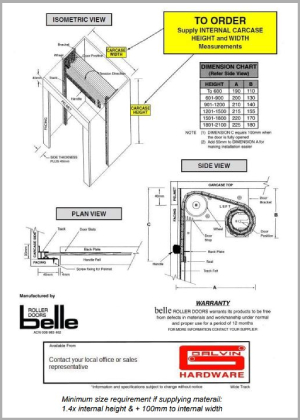 Belle Roller Door Ordering Information