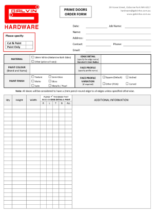 Prime Doors Order Form