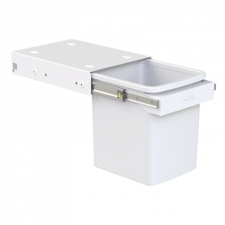 Single 15 Litre Bucket Underbench Pullout Bin with Handle in White KC15SCH-W