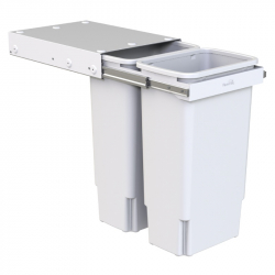 Double 35 Litre Bucket Underbench Pullout Bin with Handle in White KC235SCH-W