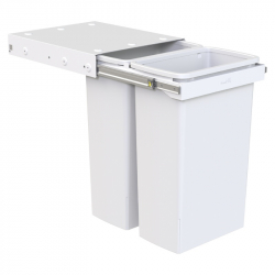 Double 40 Litre Bucket Underbench Pullout Bin with Handle in White KC240SCH-W