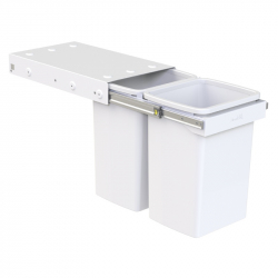 Double 20 Litre Bucket Underbench Pullout Bin with Handle in White KC40SCH-W