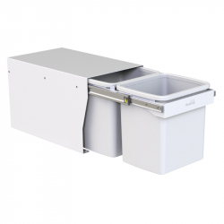 Double 15 Litre Bucket Underbench Pullout Bin with Handle in White Floor Mount KCF215SCH-W