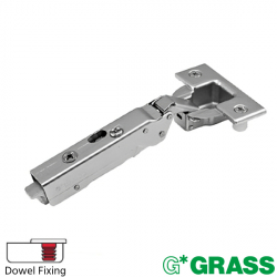Grass Tiomos 110 Degree Overlay Cabinet Hinge with Dowels - Open Position